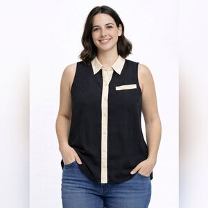 Maurices Black and Cream Button Down Sleeveless Shirt -Size M
